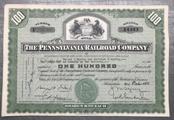 100x Pennsylvania Railroad Company (100 Shares) 1950er