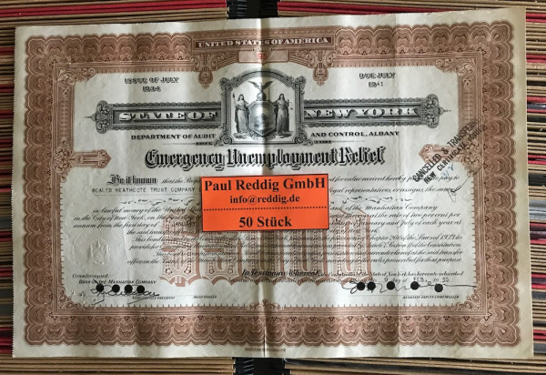 50x Emergency Unemployment Relief $5.000 Issue 1934