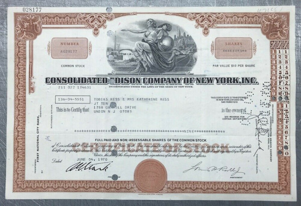 100x Consolidated Edison Company (diverse Shares) 1970er