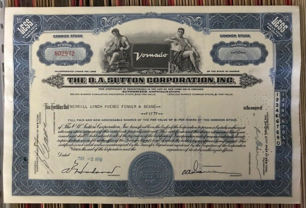100x O.A. Sutton Corporation Inc. (&lt;100 Shares) 1950er