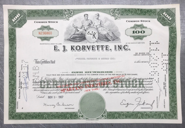 100x E. J. Korvette Inc. (100 Shares) 1960er Aufdruck