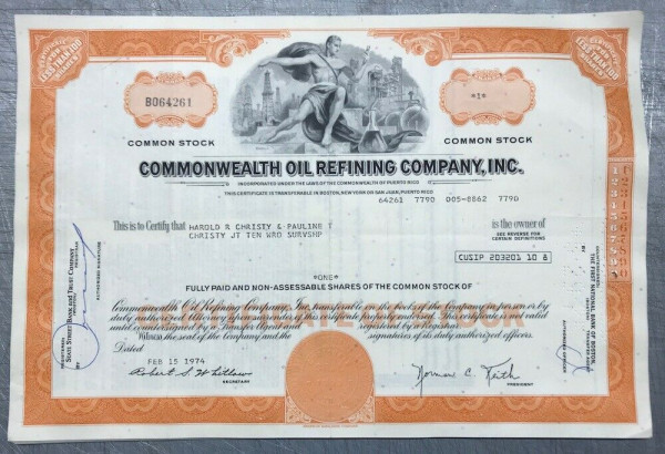 100x Commonwealth Oil Refining Company Inc. (&lt;100 Shares) 1970er