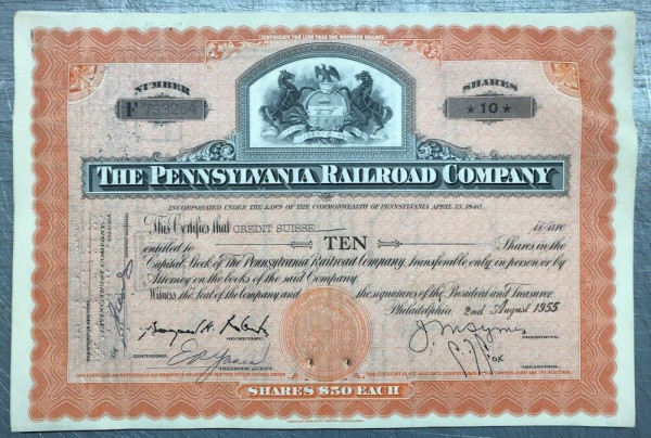 100x Pennsylvania Railroad Company (&lt;100 Shares) 1950er