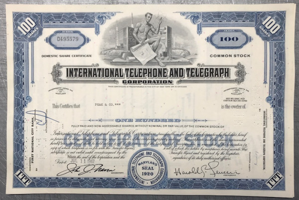 100x International Telephone &amp; Telegraph (100 Shares) 1960er