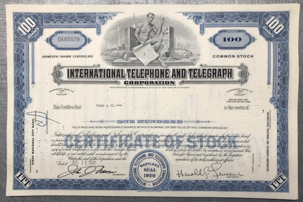 100x International Telephone & Telegraph (100 Shares) 1960er