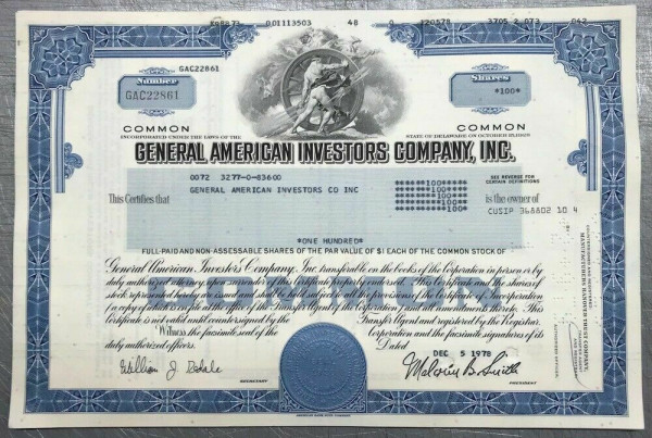 100x General American Investors (diverse Shares) 1970er