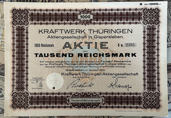 50x Kraftwerk Thüringen AG - 1000RM - 1929