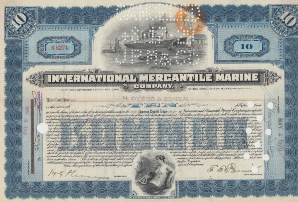 10x International Mercantile Marine Company (Steuerstempel)