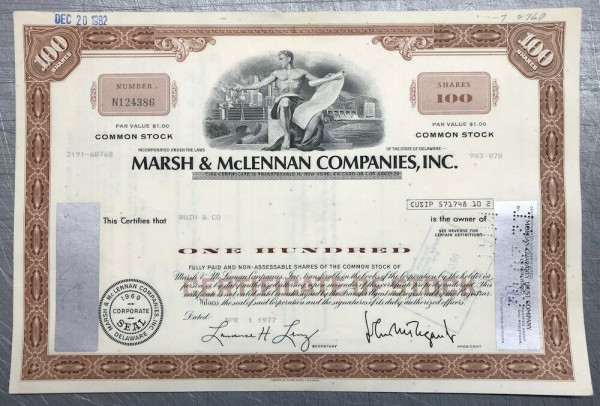 100x Marsh &amp; McLennan Companies Inc. (100 Shares) 1970er