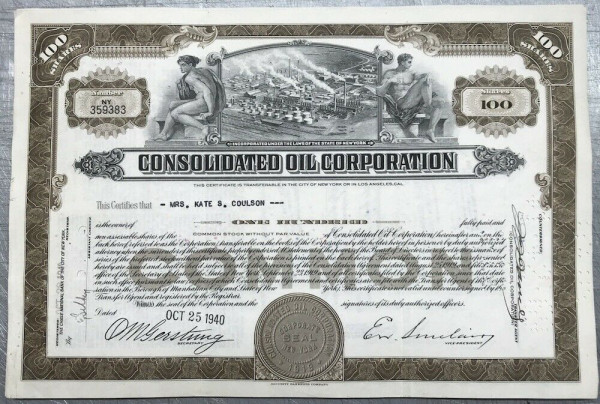 100x Consolidated Oil Corporation (100 Shares) 1940er