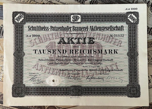 40x Schultheiss Patzenhofer Brauerei - 1000RM - 1932