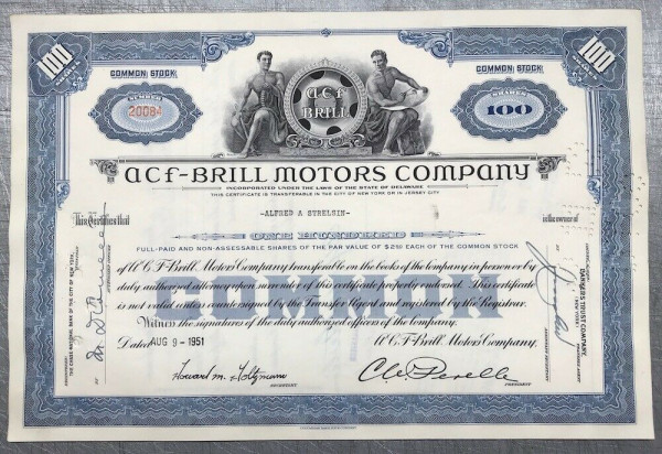 100x ACF-Brill Motors Company (100 Shares) 1950er &quot;neues Logo&quot;