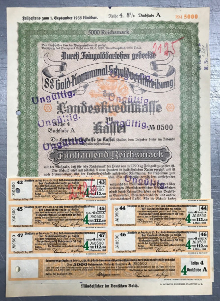 50x Landeskreditkasse Kassel - 5000 Reichsmark - 1930