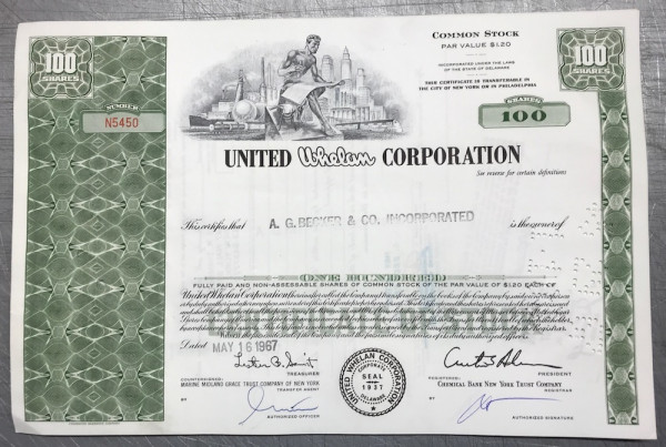 100x United Whelan Corporation (100 Shares) 1960er