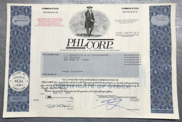 100x PHL Corp. Inc. (diverse Shares) 1980er