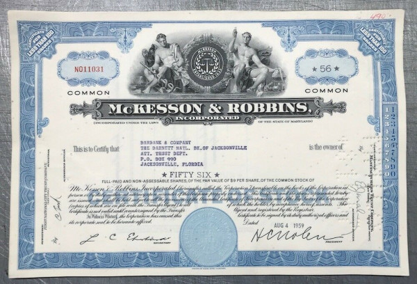 100x McKesson &amp; Robbins Incorporated (&lt;100 Shares) 1950er