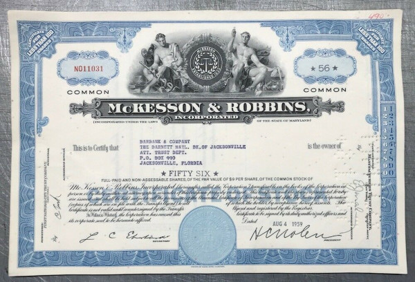 100x McKesson & Robbins Incorporated (<100 Shares) 1950er