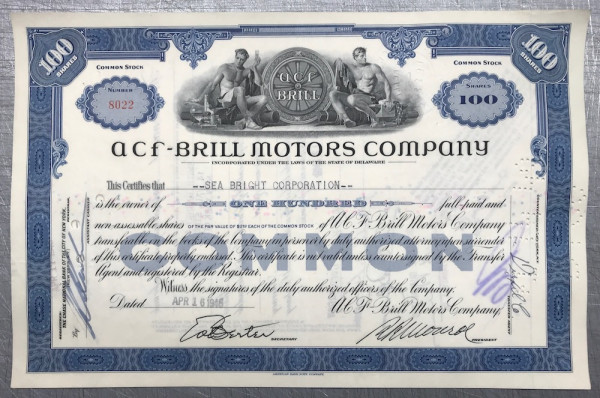 100x ACF-Brill Motors Company (100 Shares) 1940er