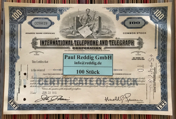 100x International Telephone & Telegraph (100 Shares) 1960er