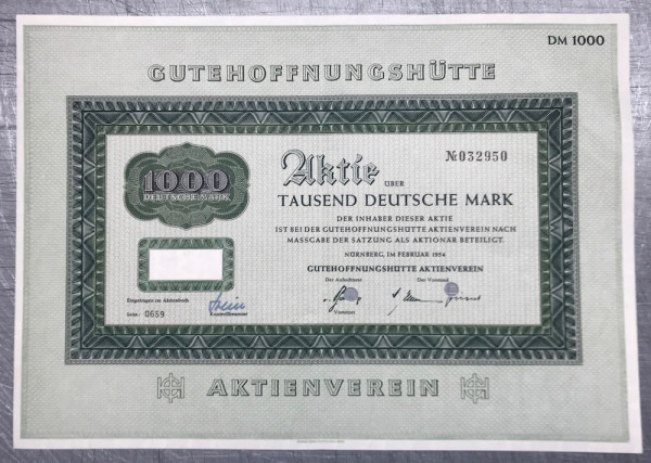 50x Gutehoffnungshütte - 1000 Deutsche Mark - 02/1954