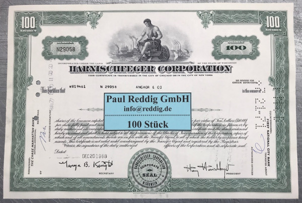 100x Harnischfeger Corporation (100 Shares) 1960er