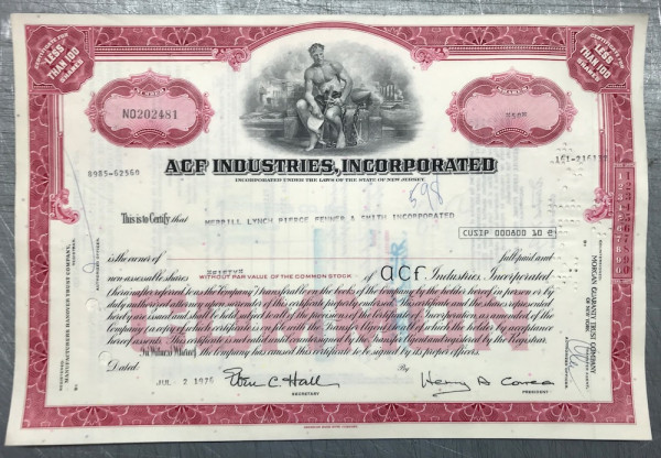 100x ACF Industries Incorporated (<100 Shares) 1970er