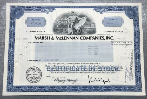 100x Marsh &amp; McLennan Companies Inc. (diverse Shares) 1970er