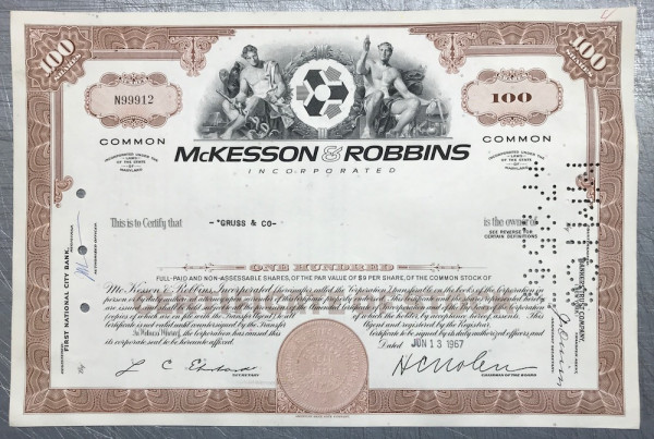 100x McKesson &amp; Robbins Incorporated (100 Shares) 1960er