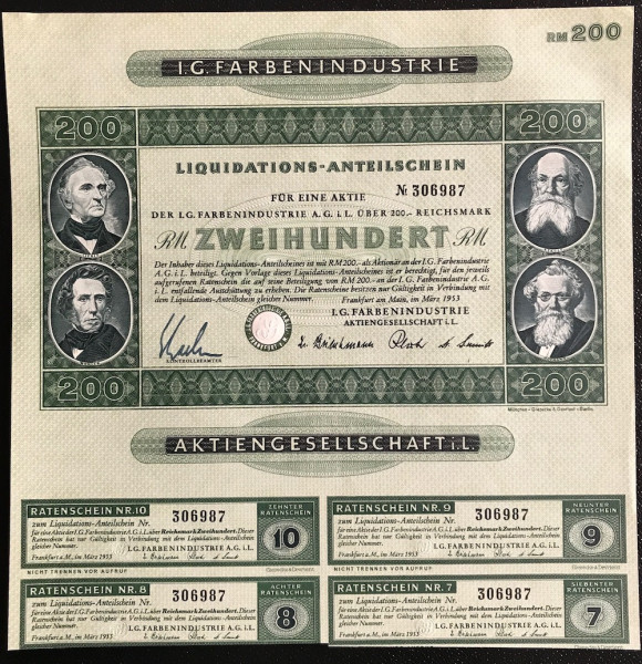 50x I.G. Farbenindustrie - 200 Reichsmark - Liquis 1953